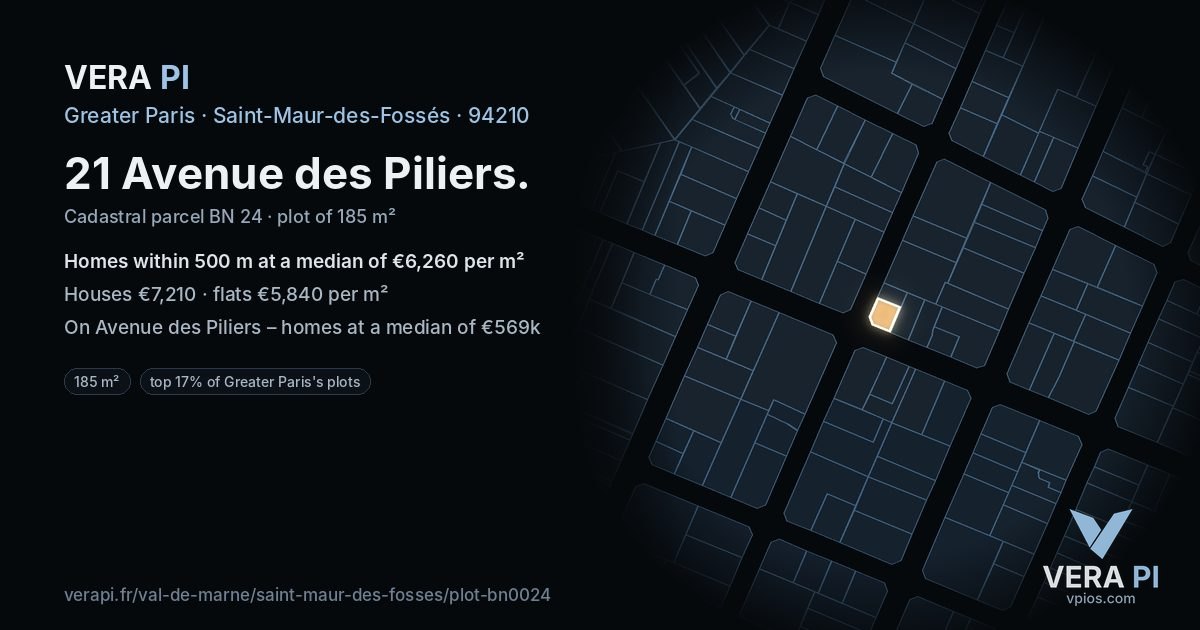 21 Avenue des Piliers, Saint-Maur-des-Fossés at night – the plot lit, the parcels around coloured by the prices near them