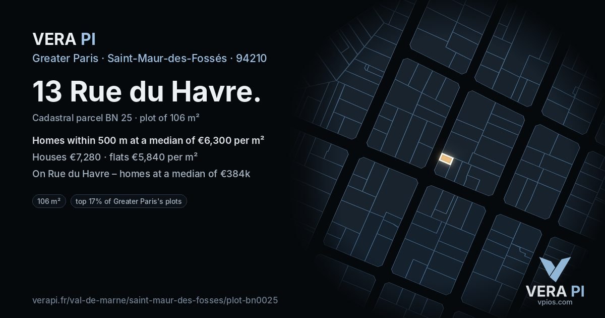 13 Rue du Havre, Saint-Maur-des-Fossés at night – the plot lit, the parcels around coloured by the prices near them