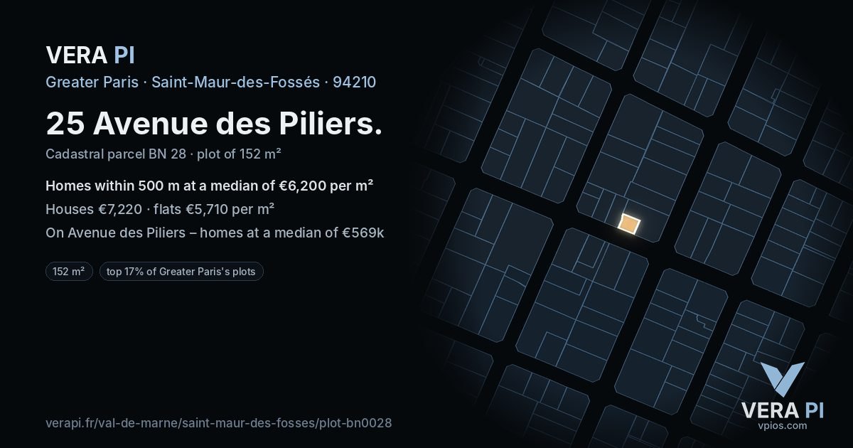 25 Avenue des Piliers, Saint-Maur-des-Fossés at night – the plot lit, the parcels around coloured by the prices near them