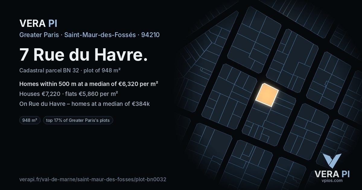 7 Rue du Havre, Saint-Maur-des-Fossés at night – the plot lit, the parcels around coloured by the prices near them