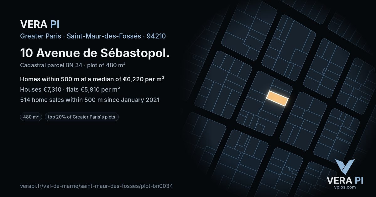 10 Avenue de Sébastopol, Saint-Maur-des-Fossés at night – the plot lit, the parcels around coloured by the prices near them