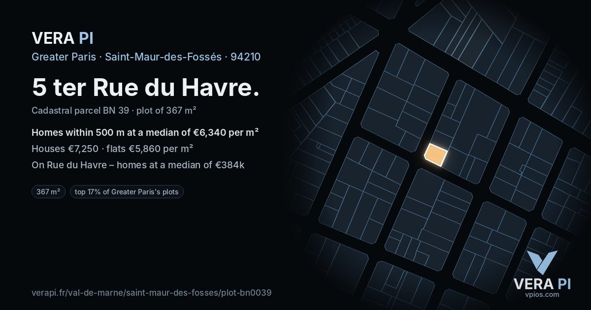 5 ter Rue du Havre, Saint-Maur-des-Fossés at night – the plot lit, the parcels around coloured by the prices near them