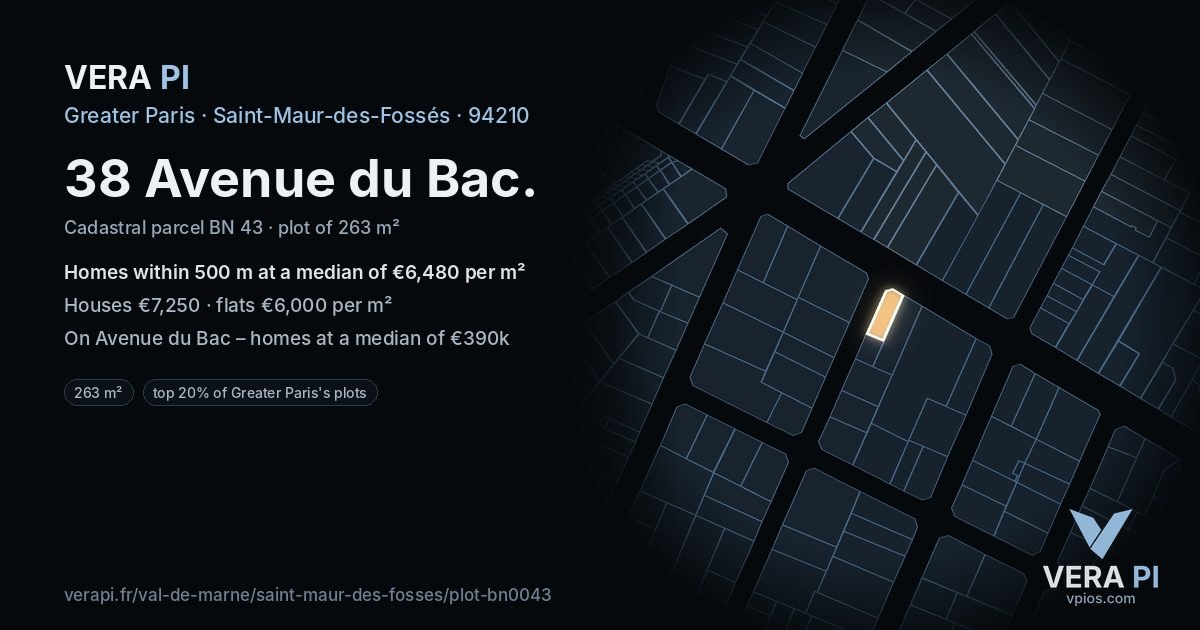 38 Avenue du Bac, Saint-Maur-des-Fossés at night – the plot lit, the parcels around coloured by the prices near them