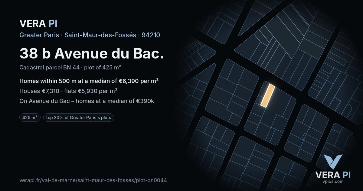 38 b Avenue du Bac, Saint-Maur-des-Fossés at night – the plot lit, the parcels around coloured by the prices near them