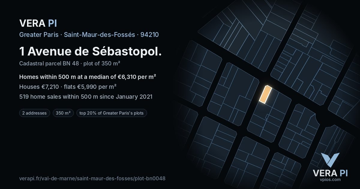 1 Avenue de Sébastopol, Saint-Maur-des-Fossés at night – the plot lit, the parcels around coloured by the prices near them