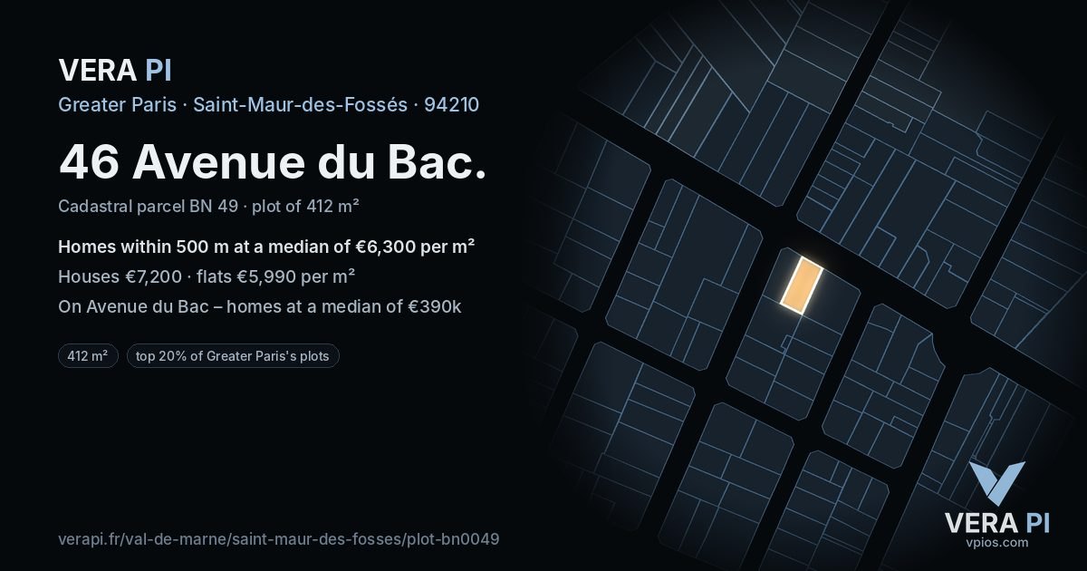 46 Avenue du Bac, Saint-Maur-des-Fossés at night – the plot lit, the parcels around coloured by the prices near them