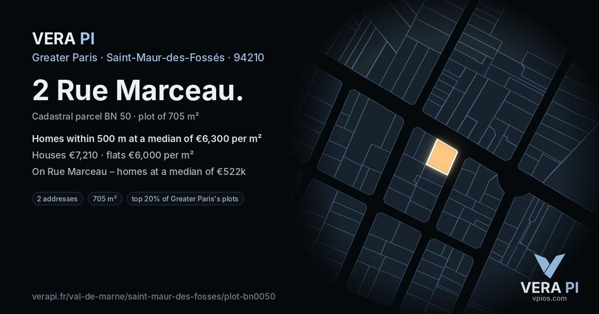 2 Rue Marceau, Saint-Maur-des-Fossés at night – the plot lit, the parcels around coloured by the prices near them