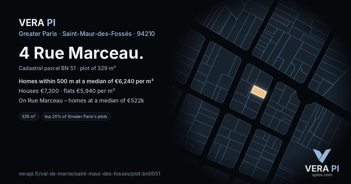 4 Rue Marceau, Saint-Maur-des-Fossés at night – the plot lit, the parcels around coloured by the prices near them