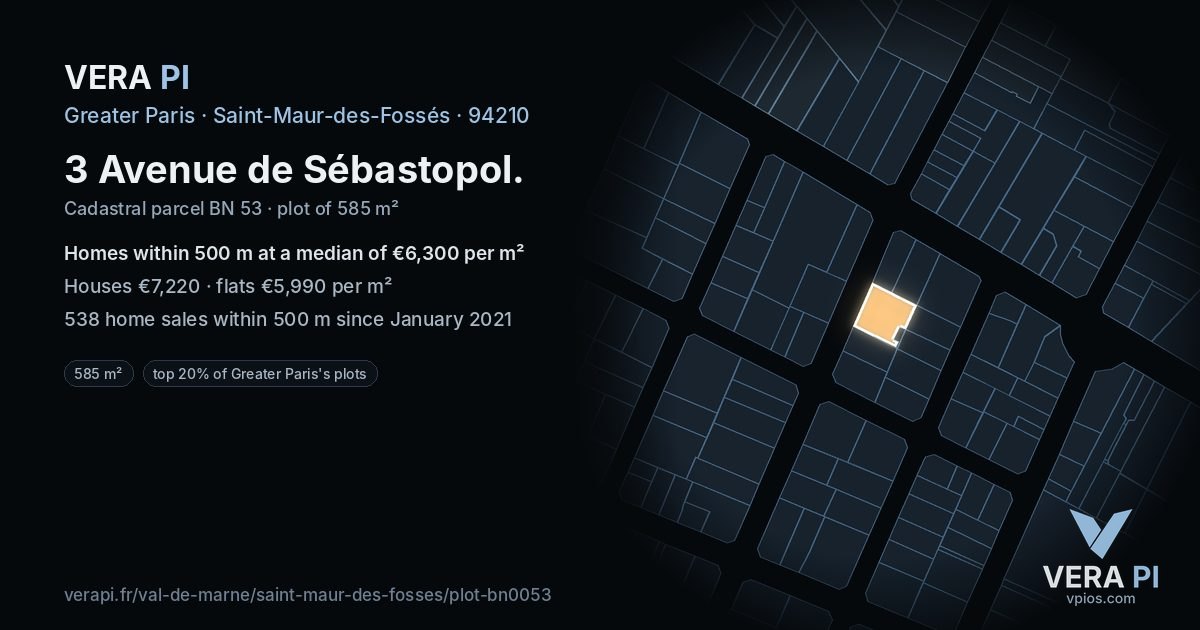 3 Avenue de Sébastopol, Saint-Maur-des-Fossés at night – the plot lit, the parcels around coloured by the prices near them