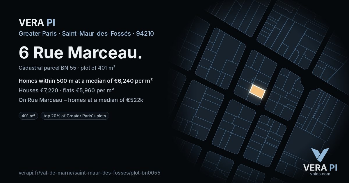 6 Rue Marceau, Saint-Maur-des-Fossés at night – the plot lit, the parcels around coloured by the prices near them