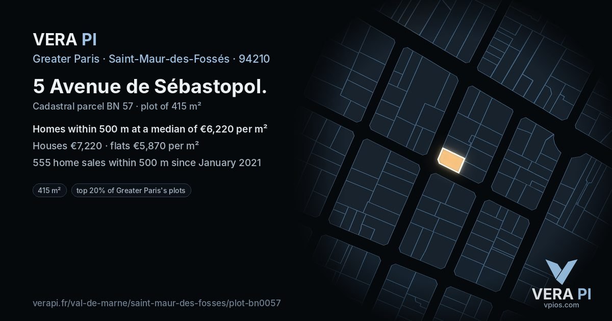 5 Avenue de Sébastopol, Saint-Maur-des-Fossés at night – the plot lit, the parcels around coloured by the prices near them