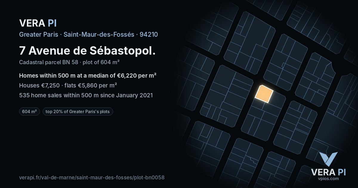 7 Avenue de Sébastopol, Saint-Maur-des-Fossés at night – the plot lit, the parcels around coloured by the prices near them