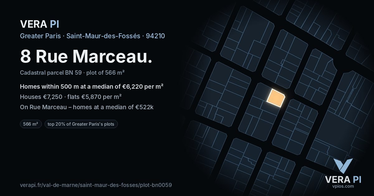 8 Rue Marceau, Saint-Maur-des-Fossés at night – the plot lit, the parcels around coloured by the prices near them