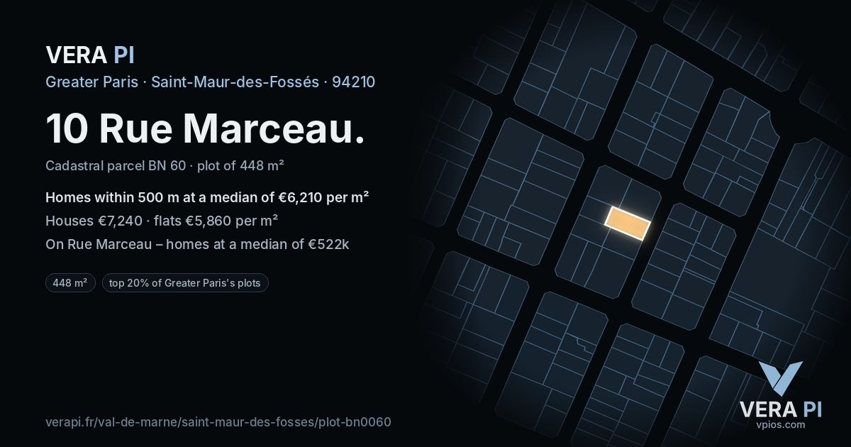 10 Rue Marceau, Saint-Maur-des-Fossés at night – the plot lit, the parcels around coloured by the prices near them