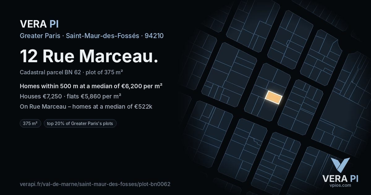 12 Rue Marceau, Saint-Maur-des-Fossés at night – the plot lit, the parcels around coloured by the prices near them