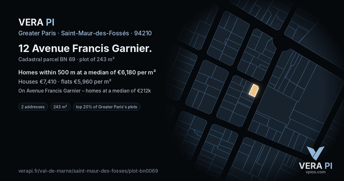 12 Avenue Francis Garnier, Saint-Maur-des-Fossés at night – the plot lit, the parcels around coloured by the prices near them