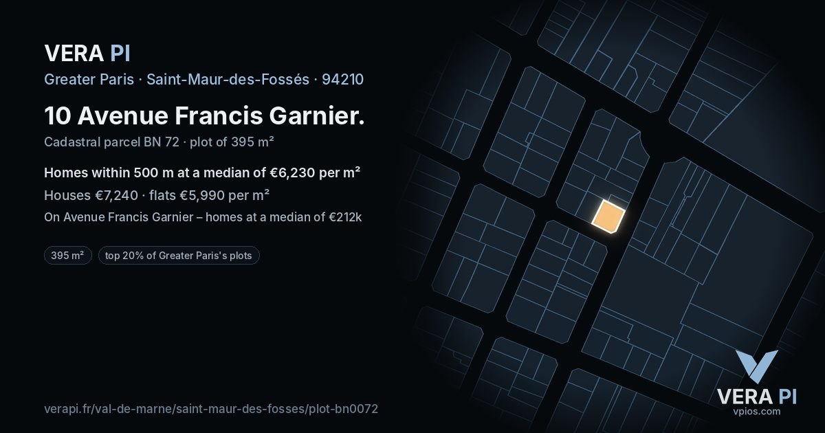 10 Avenue Francis Garnier, Saint-Maur-des-Fossés at night – the plot lit, the parcels around coloured by the prices near them