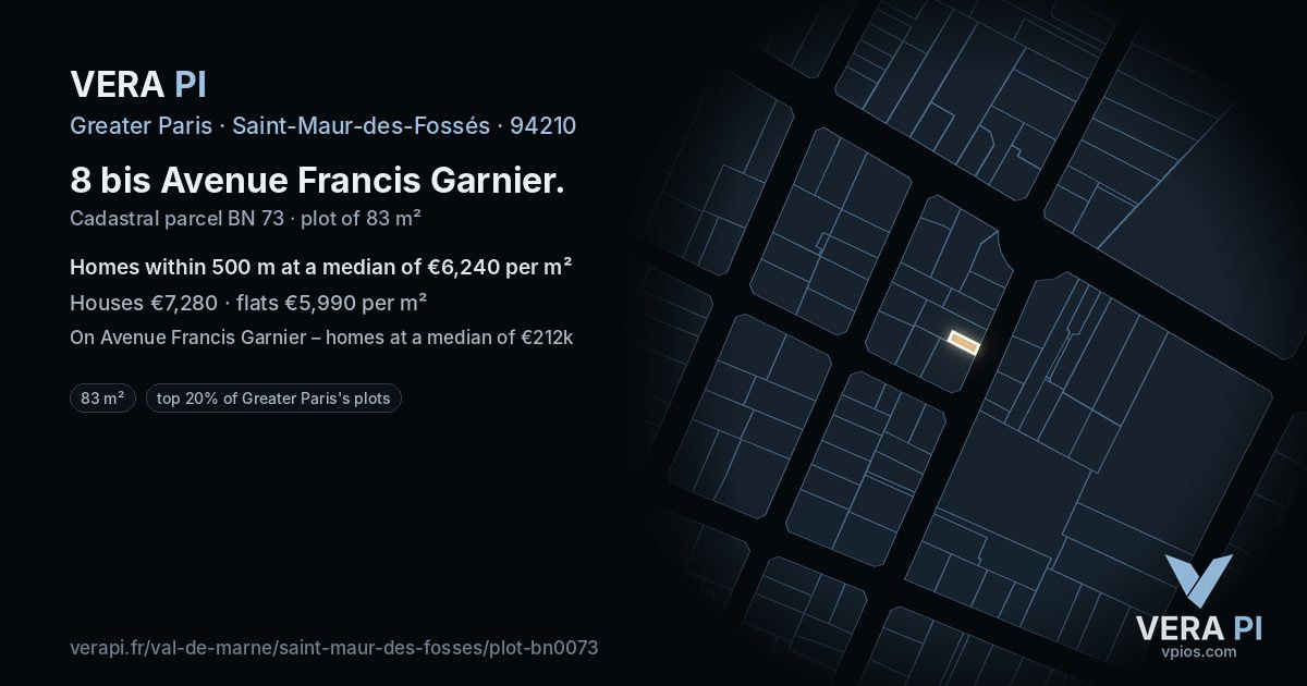 8 bis Avenue Francis Garnier, Saint-Maur-des-Fossés at night – the plot lit, the parcels around coloured by the prices near them