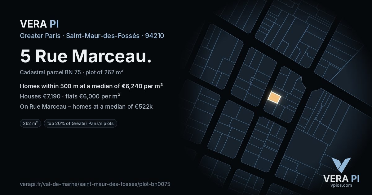 5 Rue Marceau, Saint-Maur-des-Fossés at night – the plot lit, the parcels around coloured by the prices near them