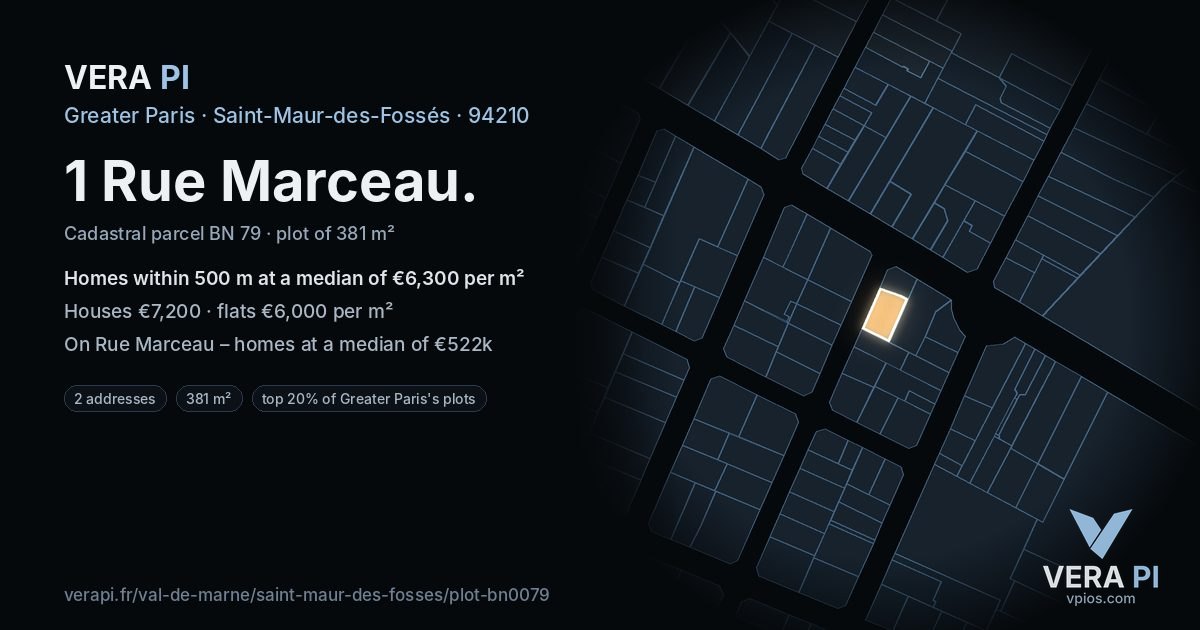 1 Rue Marceau, Saint-Maur-des-Fossés at night – the plot lit, the parcels around coloured by the prices near them