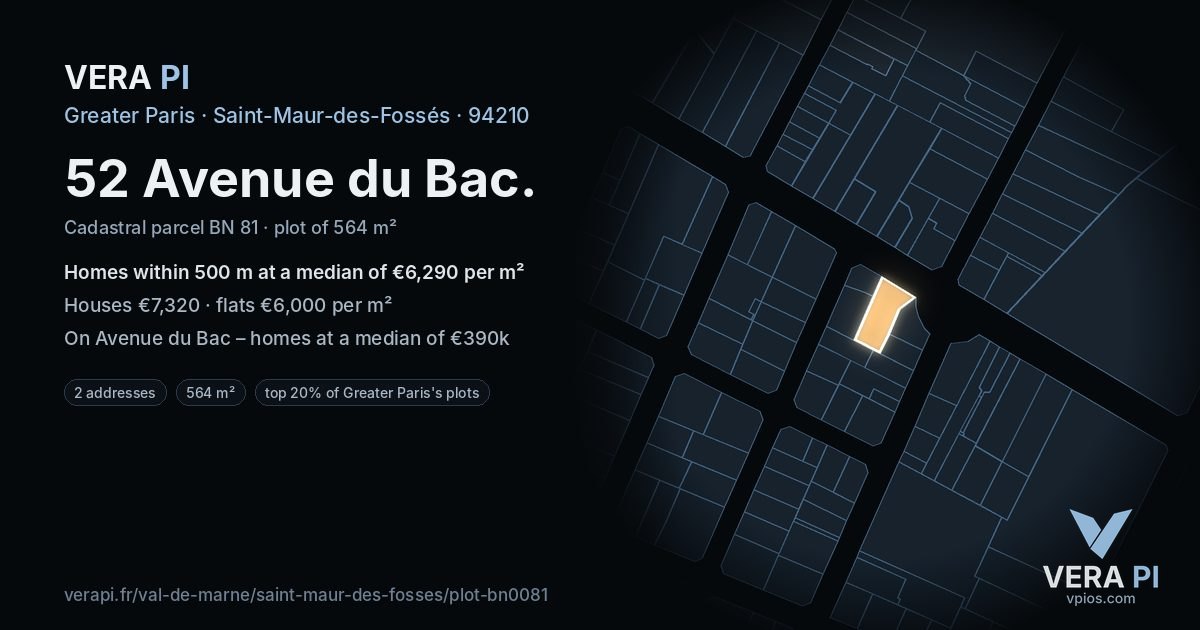 52 Avenue du Bac, Saint-Maur-des-Fossés at night – the plot lit, the parcels around coloured by the prices near them