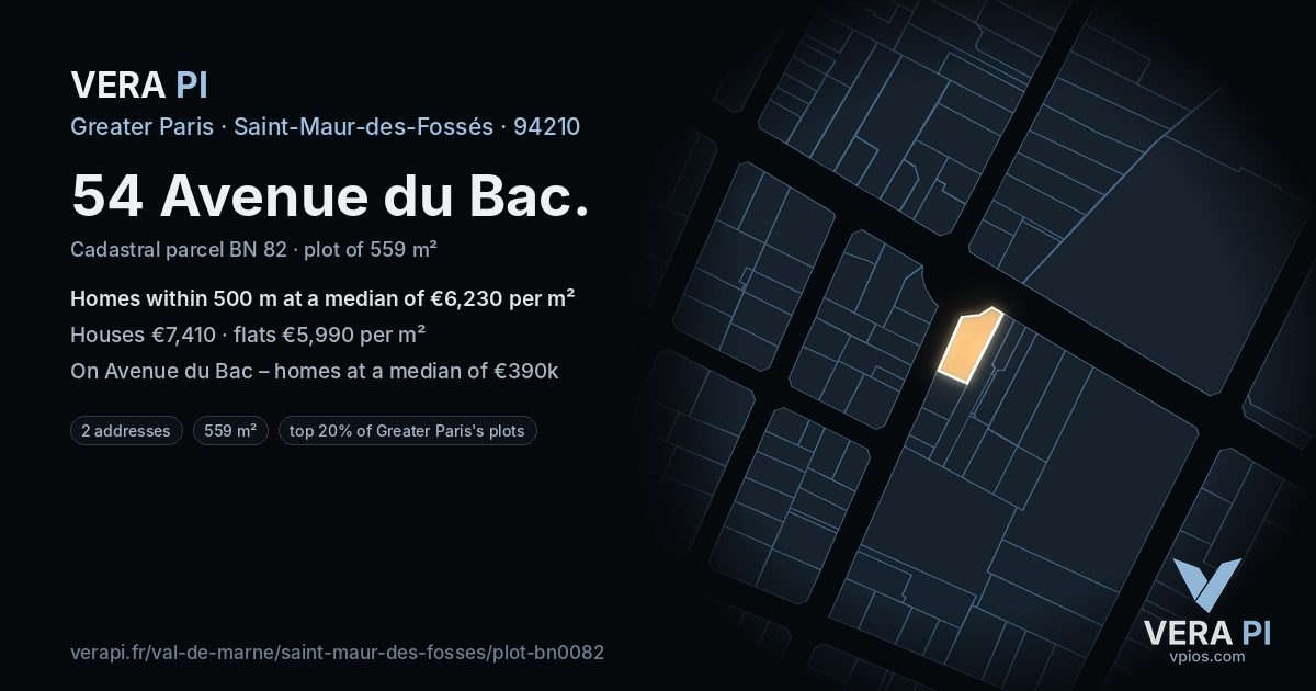 54 Avenue du Bac, Saint-Maur-des-Fossés at night – the plot lit, the parcels around coloured by the prices near them
