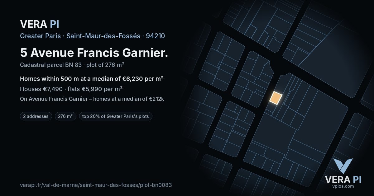 5 Avenue Francis Garnier, Saint-Maur-des-Fossés at night – the plot lit, the parcels around coloured by the prices near them