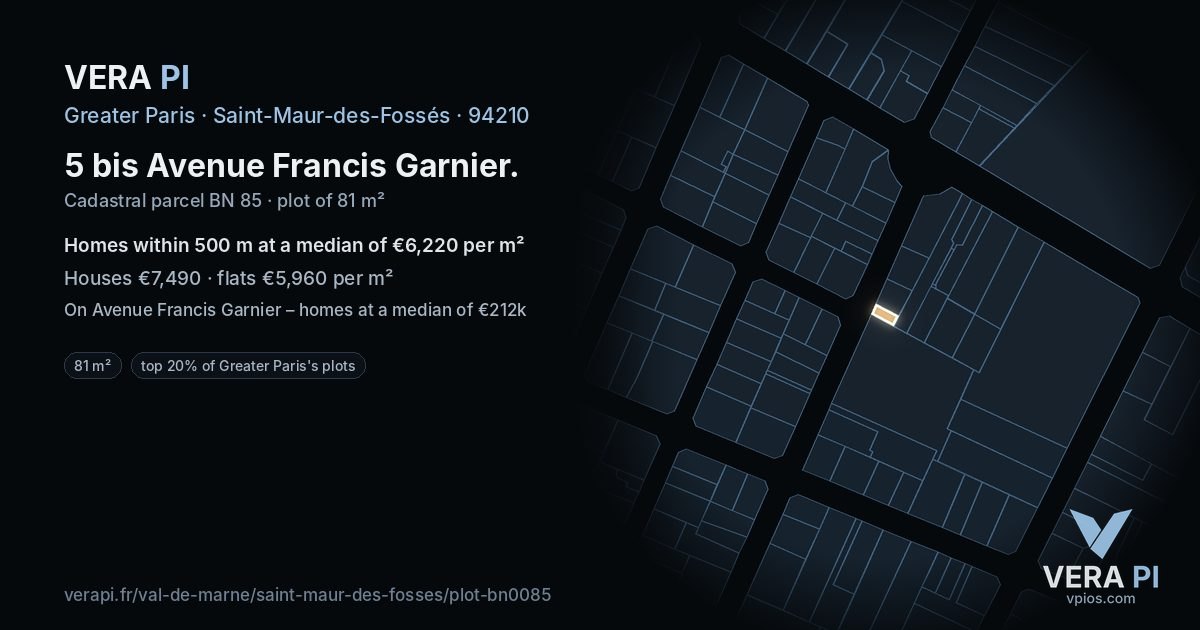 5 bis Avenue Francis Garnier, Saint-Maur-des-Fossés at night – the plot lit, the parcels around coloured by the prices near them
