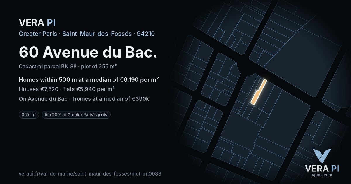60 Avenue du Bac, Saint-Maur-des-Fossés at night – the plot lit, the parcels around coloured by the prices near them