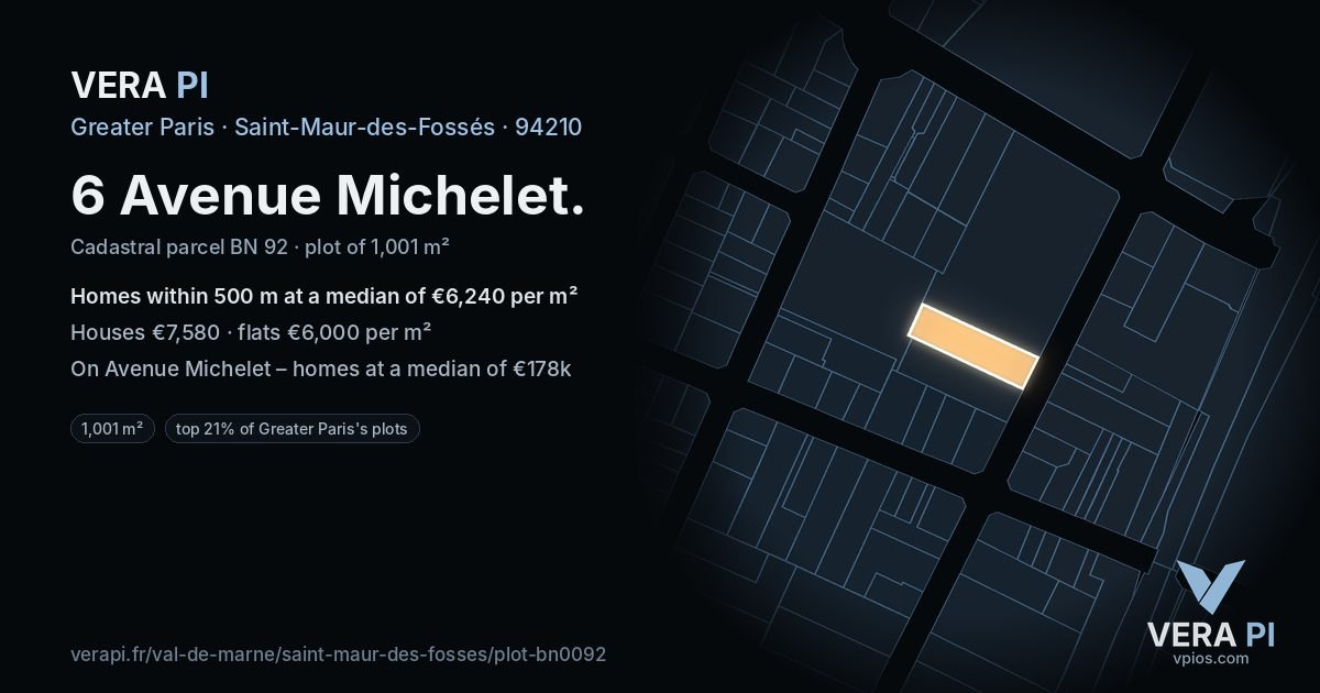6 Avenue Michelet, Saint-Maur-des-Fossés at night – the plot lit, the parcels around coloured by the prices near them