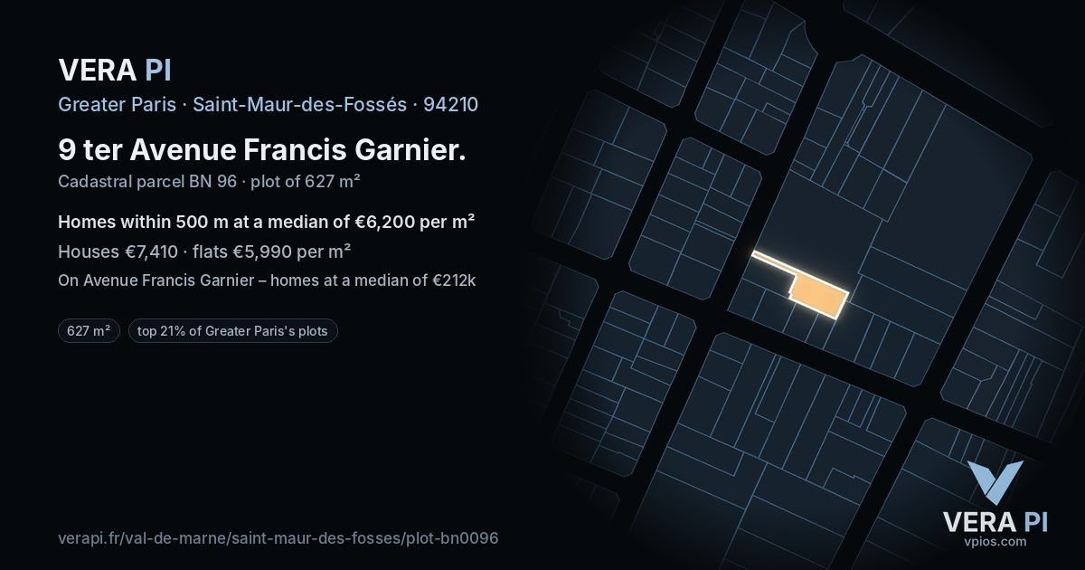 9 ter Avenue Francis Garnier, Saint-Maur-des-Fossés at night – the plot lit, the parcels around coloured by the prices near them