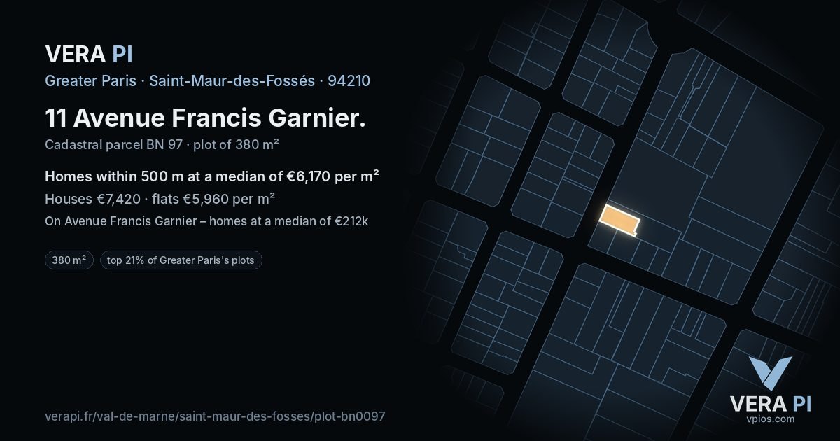 11 Avenue Francis Garnier, Saint-Maur-des-Fossés at night – the plot lit, the parcels around coloured by the prices near them