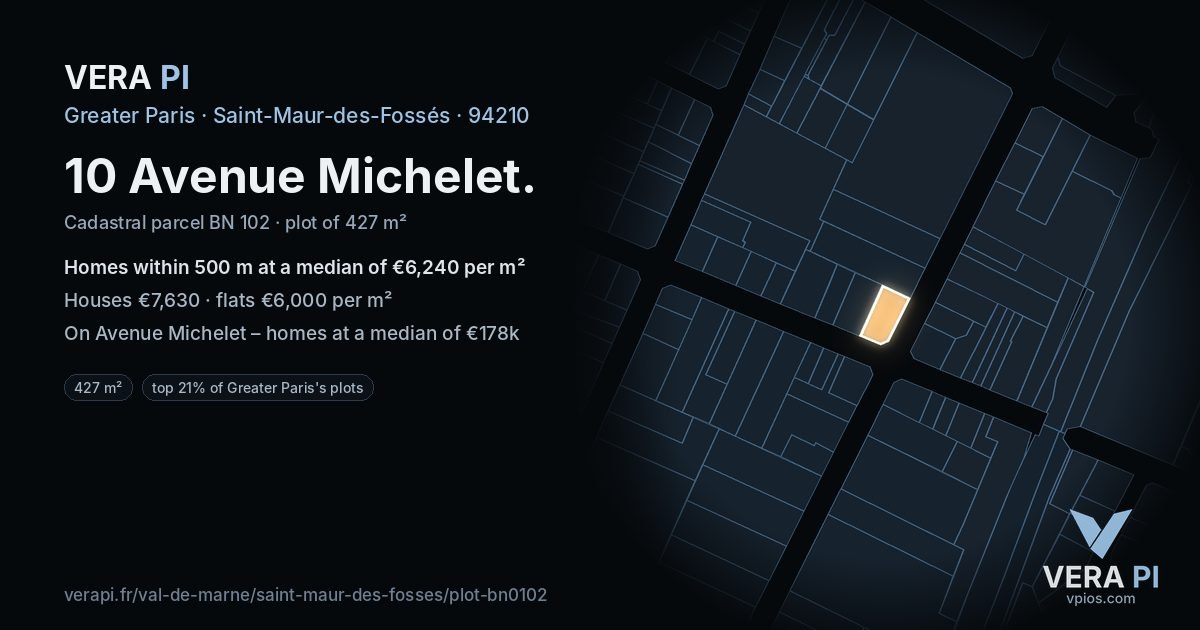 10 Avenue Michelet, Saint-Maur-des-Fossés at night – the plot lit, the parcels around coloured by the prices near them