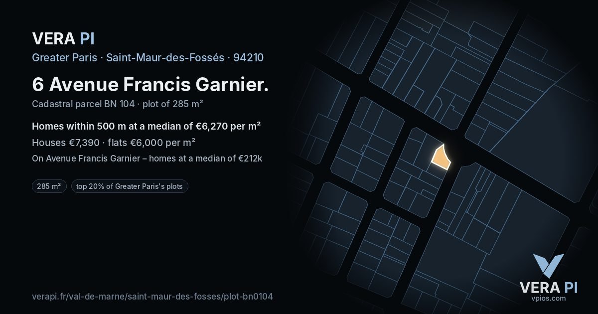 6 Avenue Francis Garnier, Saint-Maur-des-Fossés at night – the plot lit, the parcels around coloured by the prices near them
