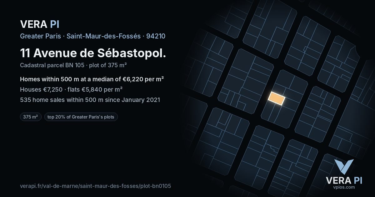 11 Avenue de Sébastopol, Saint-Maur-des-Fossés at night – the plot lit, the parcels around coloured by the prices near them