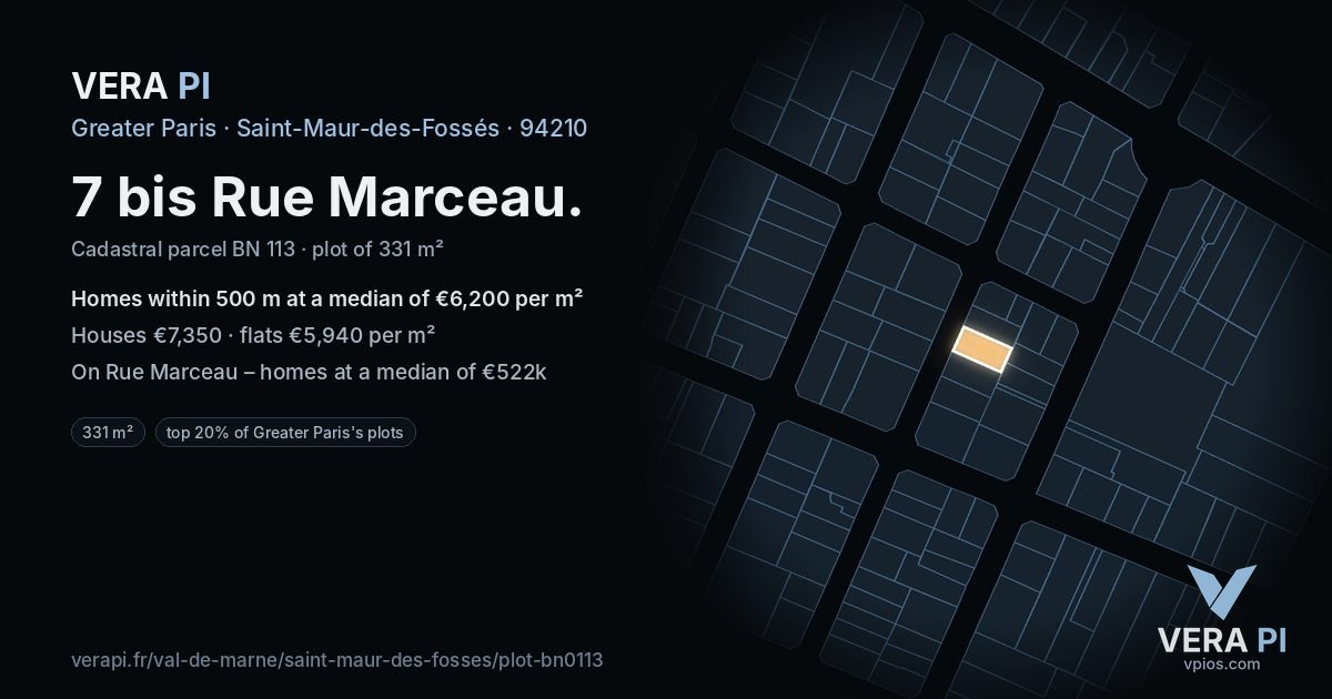 7 bis Rue Marceau, Saint-Maur-des-Fossés at night – the plot lit, the parcels around coloured by the prices near them