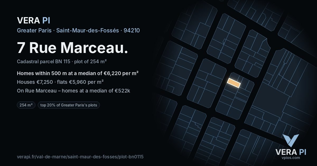 7 Rue Marceau, Saint-Maur-des-Fossés at night – the plot lit, the parcels around coloured by the prices near them