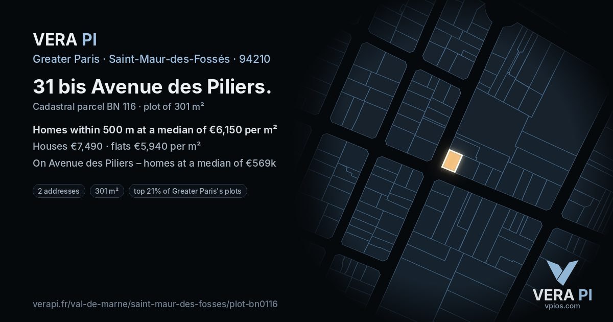 31 bis Avenue des Piliers, Saint-Maur-des-Fossés at night – the plot lit, the parcels around coloured by the prices near them