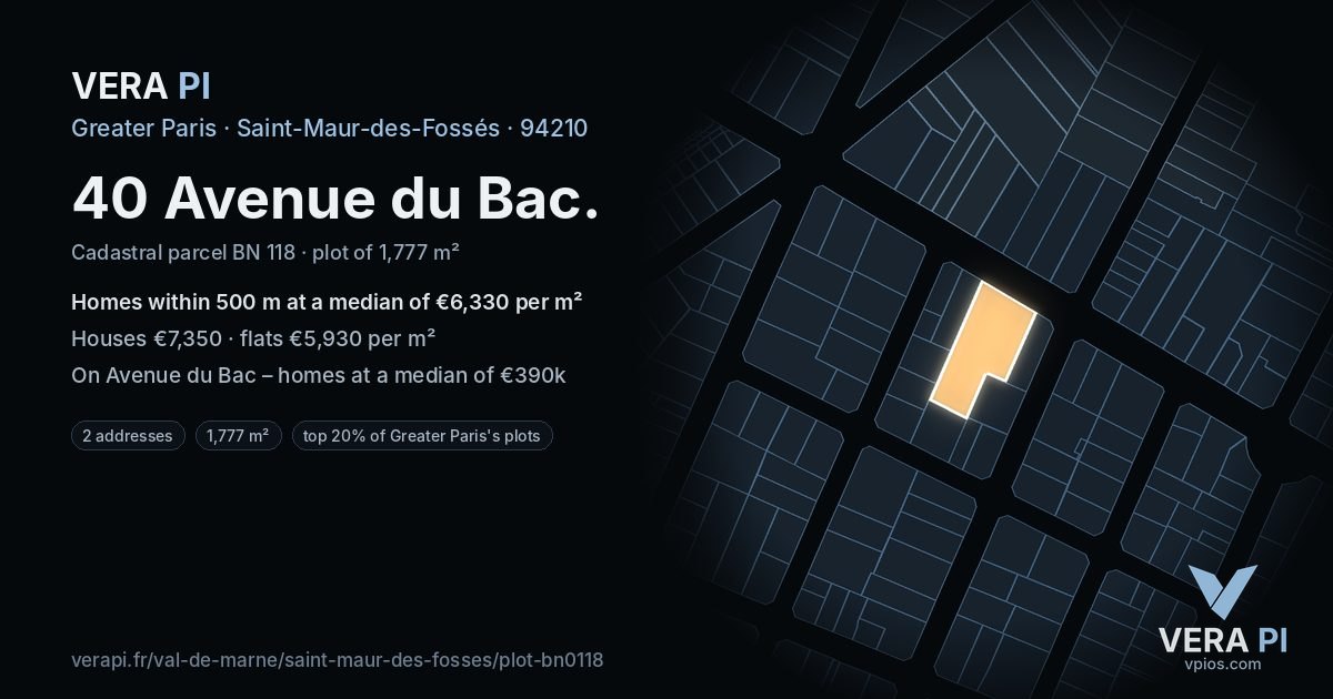 40 Avenue du Bac, Saint-Maur-des-Fossés at night – the plot lit, the parcels around coloured by the prices near them