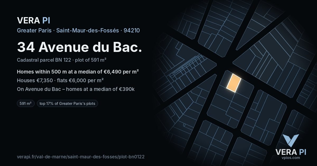 34 Avenue du Bac, Saint-Maur-des-Fossés at night – the plot lit, the parcels around coloured by the prices near them