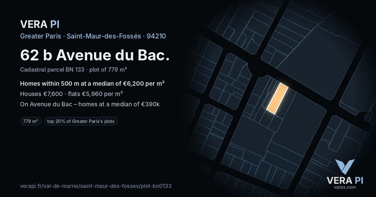 62 b Avenue du Bac, Saint-Maur-des-Fossés at night – the plot lit, the parcels around coloured by the prices near them