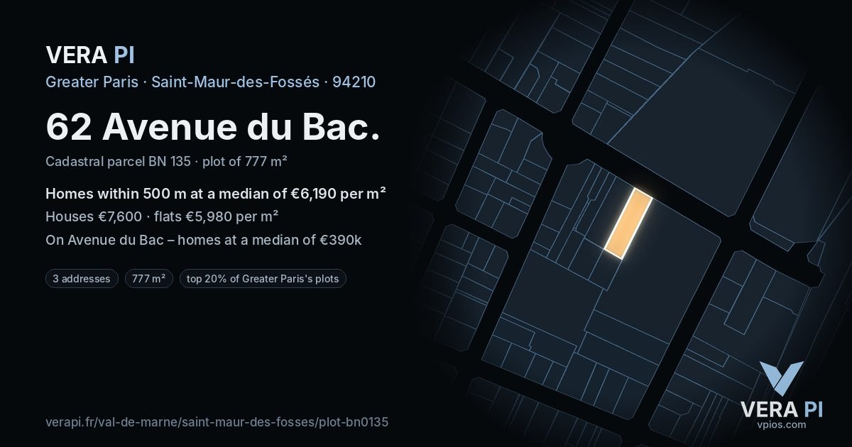 62 Avenue du Bac, Saint-Maur-des-Fossés at night – the plot lit, the parcels around coloured by the prices near them