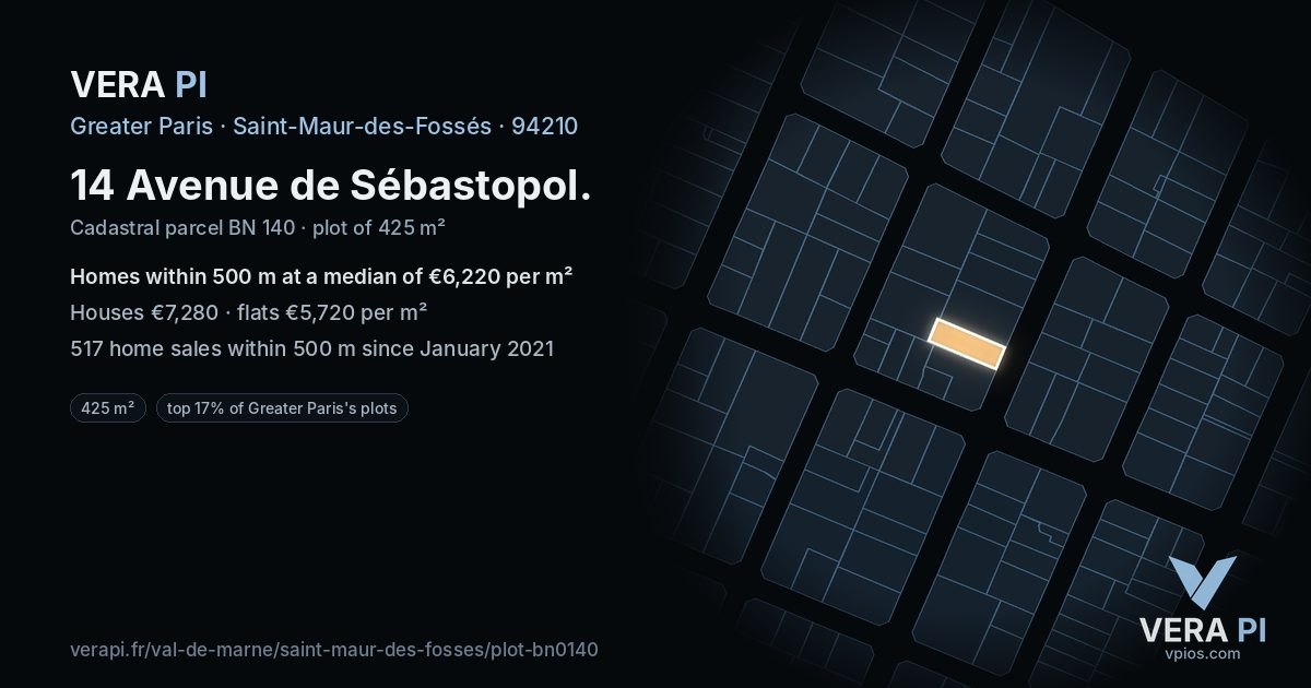 14 Avenue de Sébastopol, Saint-Maur-des-Fossés at night – the plot lit, the parcels around coloured by the prices near them