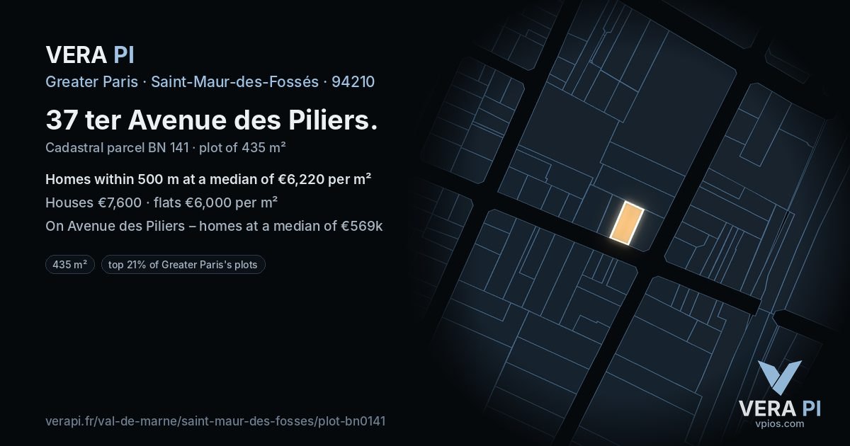 37 ter Avenue des Piliers, Saint-Maur-des-Fossés at night – the plot lit, the parcels around coloured by the prices near them