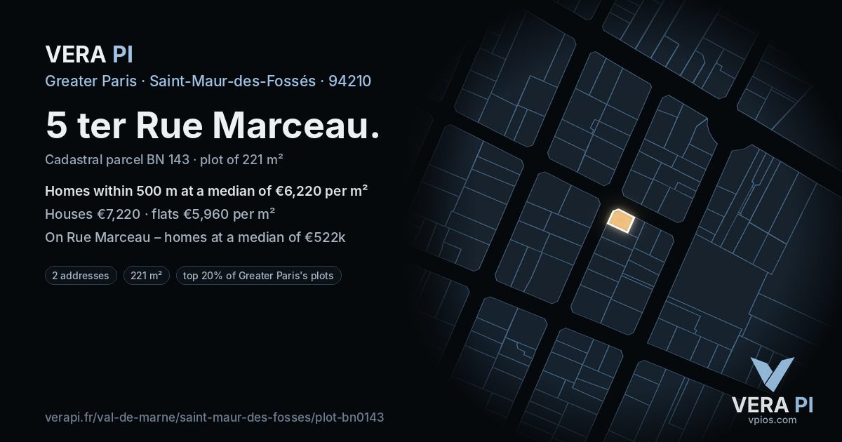 5 ter Rue Marceau, Saint-Maur-des-Fossés at night – the plot lit, the parcels around coloured by the prices near them