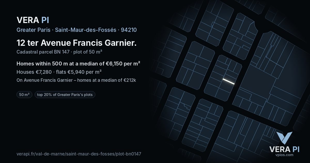 12 ter Avenue Francis Garnier, Saint-Maur-des-Fossés at night – the plot lit, the parcels around coloured by the prices near them