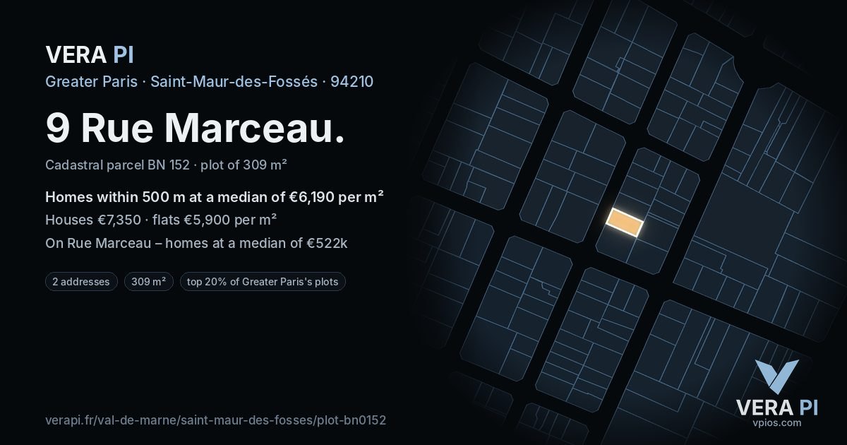 9 Rue Marceau, Saint-Maur-des-Fossés at night – the plot lit, the parcels around coloured by the prices near them
