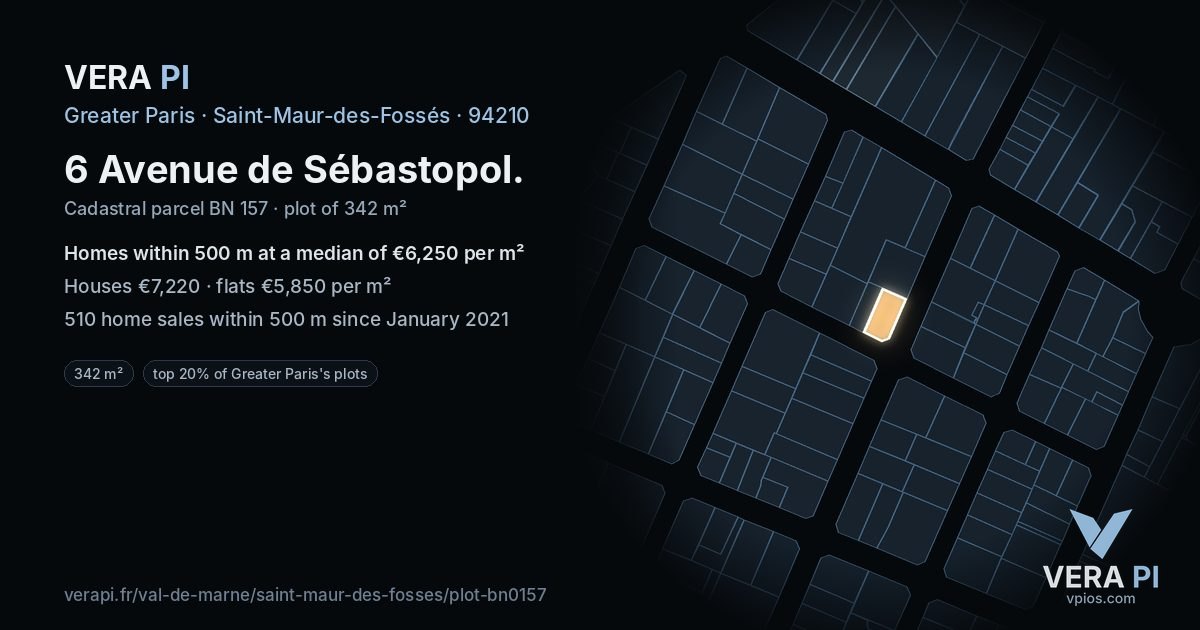6 Avenue de Sébastopol, Saint-Maur-des-Fossés at night – the plot lit, the parcels around coloured by the prices near them