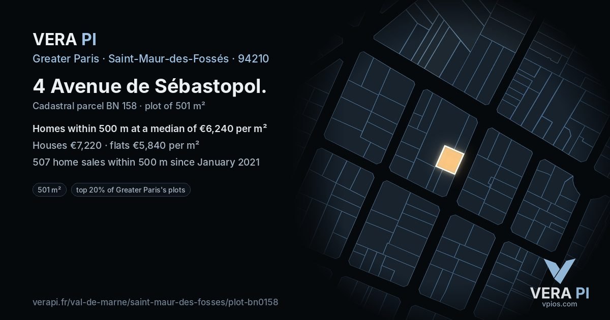 4 Avenue de Sébastopol, Saint-Maur-des-Fossés at night – the plot lit, the parcels around coloured by the prices near them