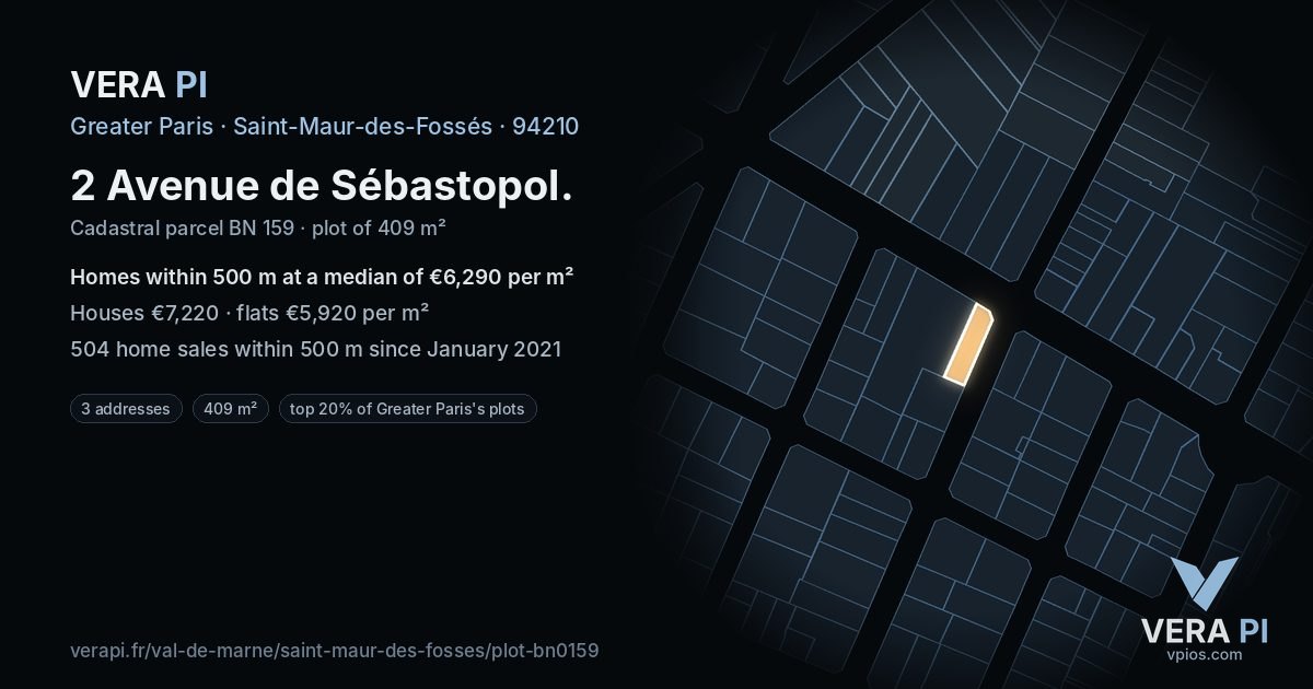 2 Avenue de Sébastopol, Saint-Maur-des-Fossés at night – the plot lit, the parcels around coloured by the prices near them